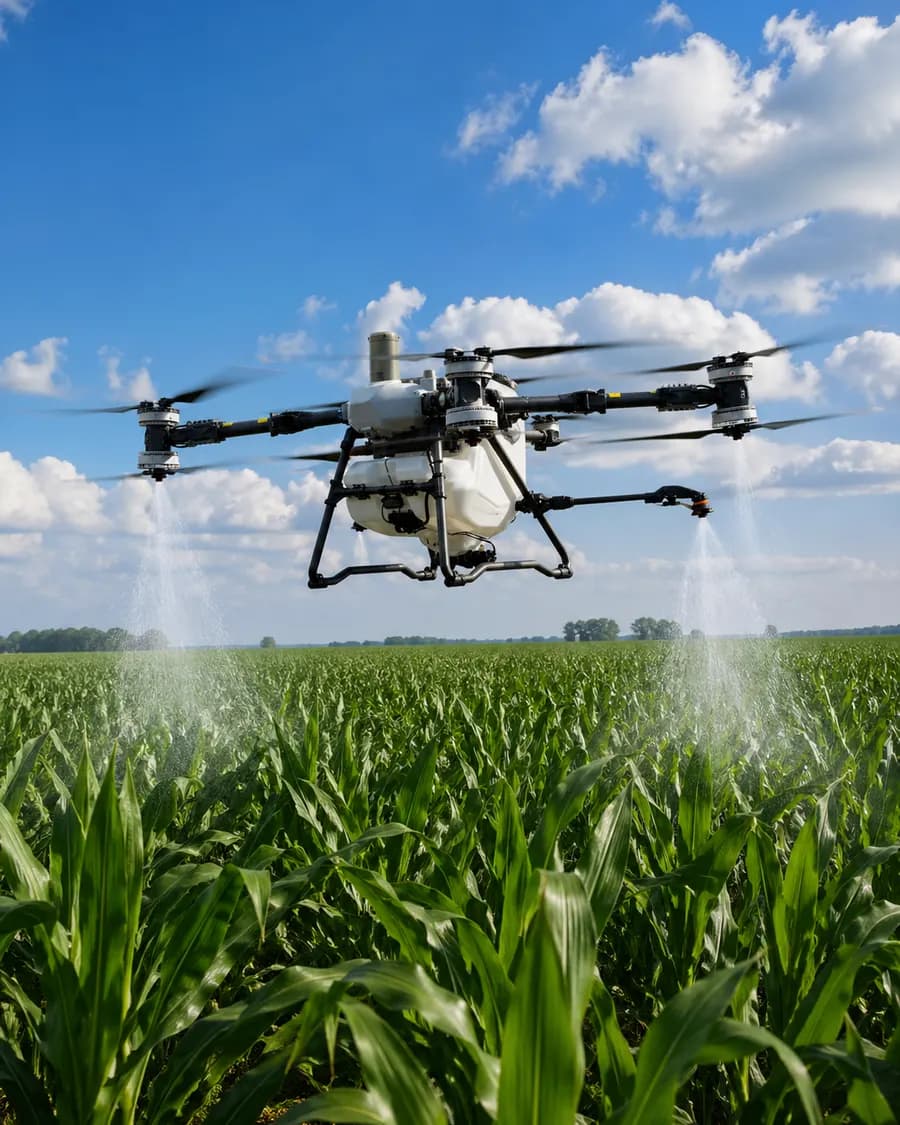 Drone agrícola DJI realizando Pulverización y Fumigación de Ultra-Precisión en cultivos del Norte Argentino